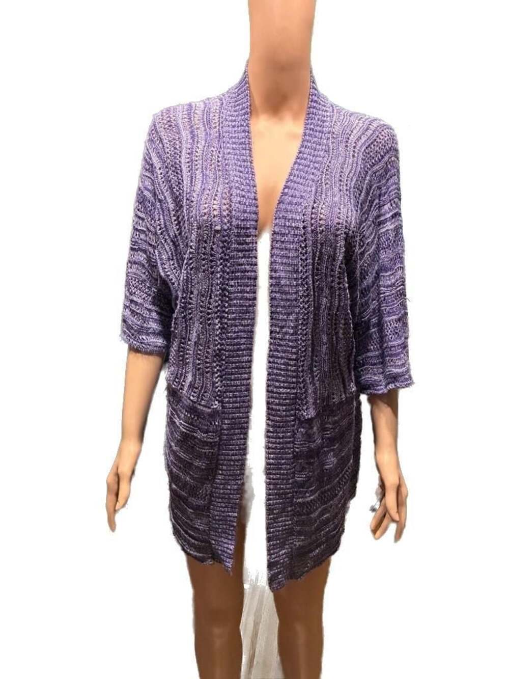 Dressbarn Purple Open Weave Knit Cardigan Sweater